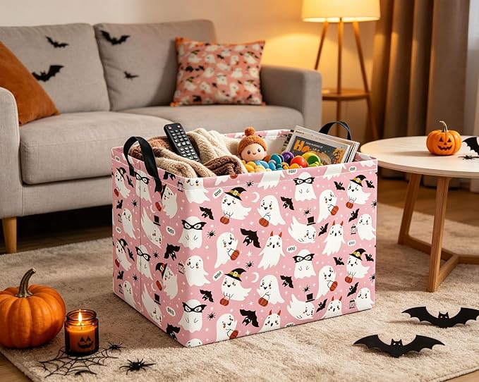 Rectangular Halloween Basket for Boys and Girls Kids Trick or Treat Pumpkin Basket for Halloween Parties Cute Storage Bin Organizer Box Room Decor(Mask Halloween)