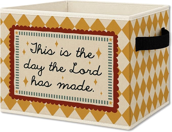 Christian Nursery Cube Storage Bins with Handles, Bible Verse Motivational Collapsible Fabric Storage Basket Boxes Books Clothes Organizer for Kids Boys Girls Room Bedroom Bathroom