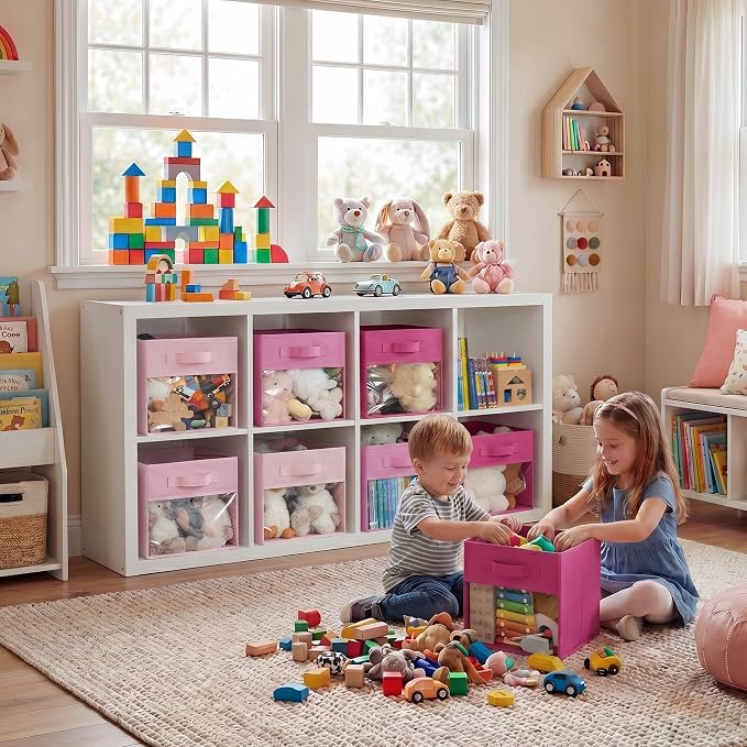 GRANNY SAYS 11x11 Storage Cubes with Clear Window, Pink Gradient, 6-Pack | Collapsible, Fabric Storage Bins with Sturdy Handles, Organizing Toys, Clothes, Decorative Baskets for Shelves, Closet