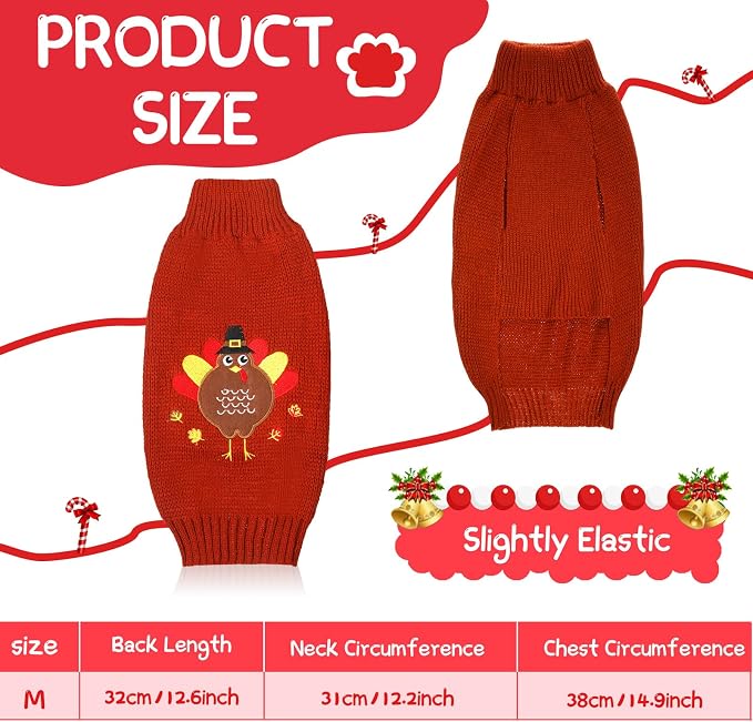 Sanwuta 3 Pcs Thanksgiving Christmas Dog Sweaters Sets, Medium | Turkey,Santa,Snowman Festive Design, Soft Smooth Knit Turtleneck, Warm Holiday Costume for Small Dog and Cat, Party Photoprop