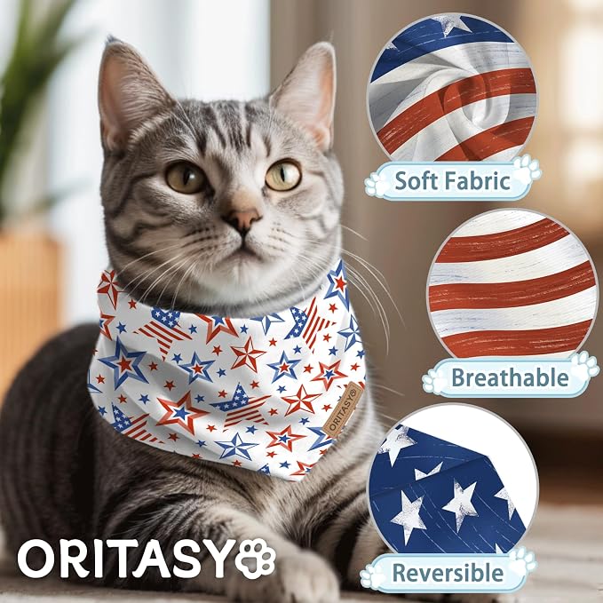 4th of July Dog Bandanas, 2-Pack Triangle Reversible Pet Scarves, Premium Fabric, US Flag Bandana for All Dogs (X-Large, Style 3)