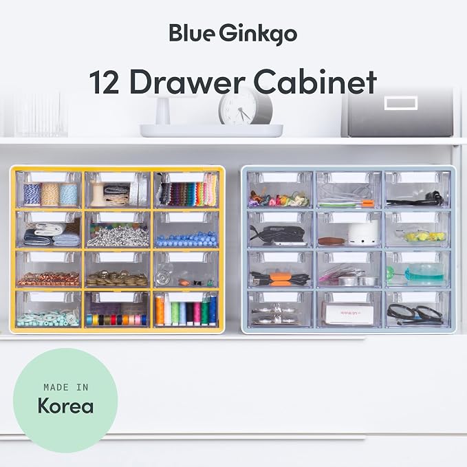 Blue Ginkgo 12-Drawer Storage Cabinet Organizer, Blue, Made in Korea | Stackable. Adjustable. Easy Visibility.