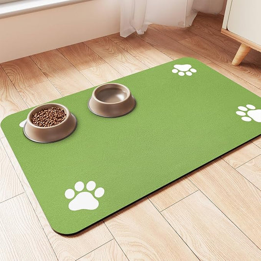 Pet Feeding Mat-Absorbent Pet Placemat for Food and Water Bowl, with Waterproof Rubber Backing, Quick Dry Water Dispenser Mat for Dog and Cat (27"x17", Lime Green)
