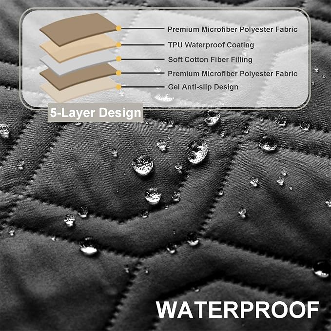 Recliner Armrest Cover with Headrest, Chair Armrest Slipcover with Side Pockets, Water-Resistant, Non Slip Furniture Protector for Pets(Black,1 Seater 3PCS)