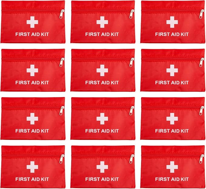First Aid Bag Empty,Mini First Aid Pouch Empty,Mini First Aid Kit Bulk,Zipper Pouches for Emergency,Travel and Outdoor (Red 12 Pack, 4.3 * 6.3 inch)