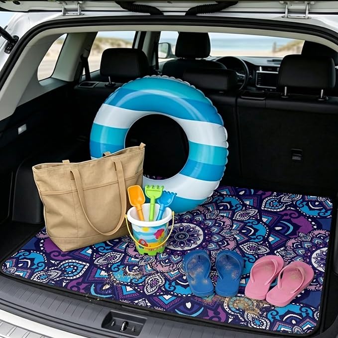 Boho Mandala Print All Weather Trunk Liner 29" x 39", Universal Non Slip Car Trunk Mat for SUV Truck, Washable Durable Pet Friendly Rear Protection Mats