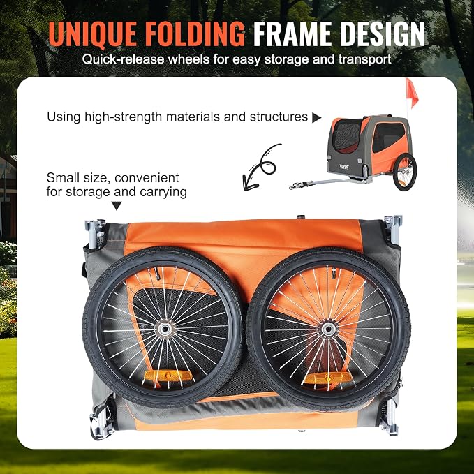 VEVOR Dog Bike Trailer, Supports up to 66 lbs, Pet Cart Bicycle Carrier for Small & Medium Dogs, Easy Folding Frame with Quick Release Wheel, Universal Bicycle Coupler, Reflector, Flag, Internal Leash