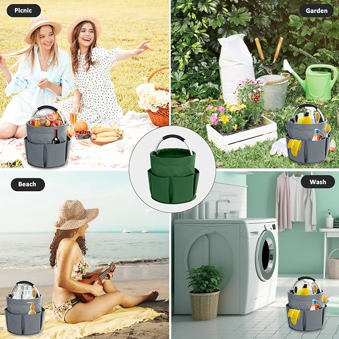 17L Cleaning Caddy with Handle, Cleaning Supplies Organizer, Foldable Storage Basket, Cleaning Supply Caddy, Portable Multi Cleaning Bucket Bag for Home, Garden (Green)