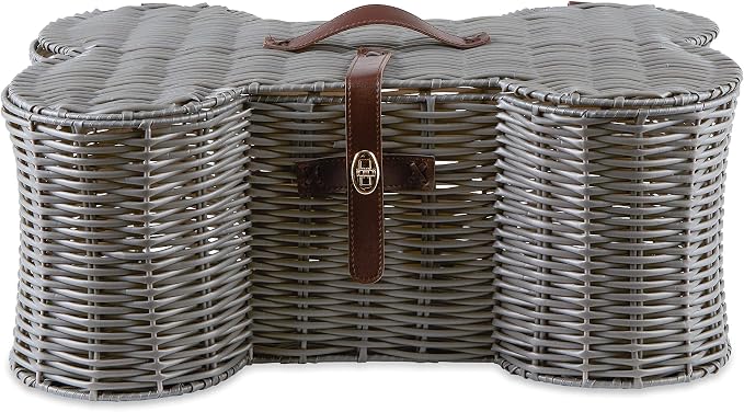 Bone Dry Pet Storage Collection Toy Basket, Medium, 21x13x8", Gray Plastic Wicker