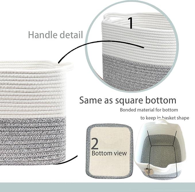 COMFY-HOMI Square Woven Cotton Rope Basket for Organizing, Gift Baskets for Handles, Empty Gift Baskets, Toy Basket for bins|13.5" x 11" x 9.5" home decor for Living Room, Bathroom