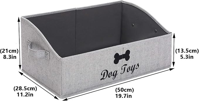 Geyecete dog toy basket Large dog toy bin dog toy box storage box - Foldable Fabric Trapezoid Organizer Boxes with Handle, Collapsible Basket for Dog Toys (Striped Gray-DOG)