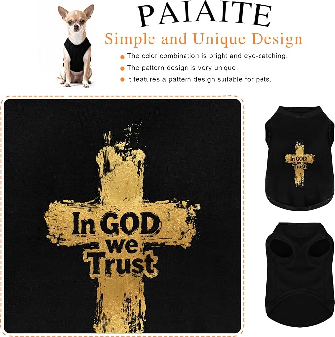 Discover Cozy Cotton Canine Wear: Breathable Soft, and Lightweight Dog Shirt Vest with Eye-Catching Graphics (in God We Trust), Keeping Your Furry Friend Warm! Black 3XL