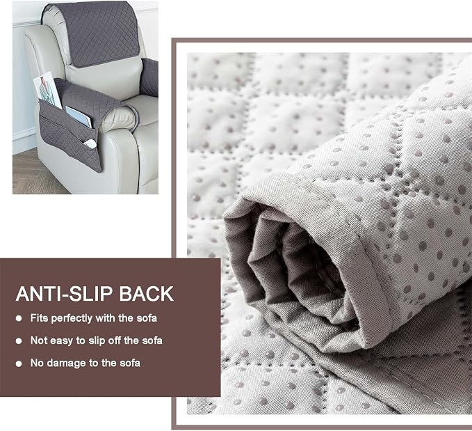 Large Polyester Armrest and Headrest Covers with 2 Pockets | Soft, smooth polyester resists daily wear nonslip silicone backing helps shield recliners and sofas from pet scratches