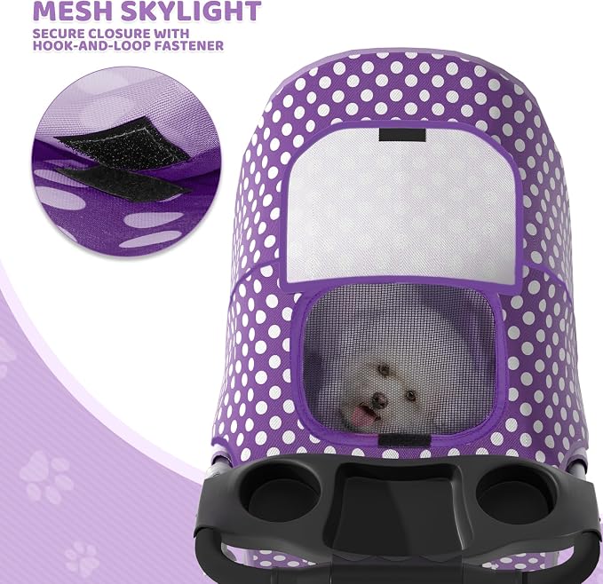 Magshion 3-Wheel Pet Stroller for Small/Medium Dogs & Cats, Up to 33lbs | Foldable Travel Jogger w/ Breathable Mesh Cover, Lightweight Design, Safety Tethers, Cup Holder & Storage Basket