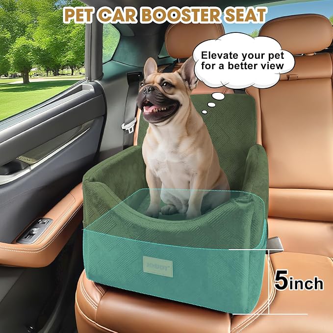 JOEJOY Dog Car Seats for Small Medium Dogs Under 35lbs, Dog Booster Seat with Detachable Washable Cover and Cushion, Memory Foam Pet Car Seat with Safety Belt and Storage Pockets (GN)