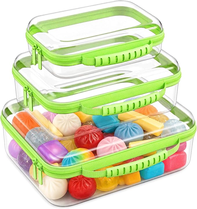 Clear Hard Shell Organizer Cases, 3 Pack with Handle | Durable PET shell with water-resistant, scratch-resistant surface for travel, toiletries, electronics and toys