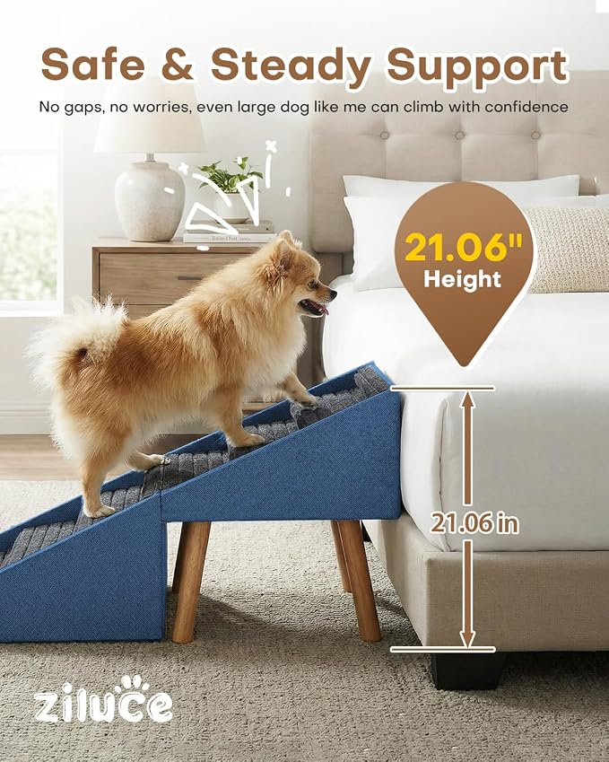 Dog Ramp for Bed & Couch, Dog Stairs 21.06 inches High for Large/Medium/Small Doggie, Foldable 2 in 1 Wooden Pet Steps for Puppy Older and Injured Dogs, Split Ottoman Design, No-Slip Surface