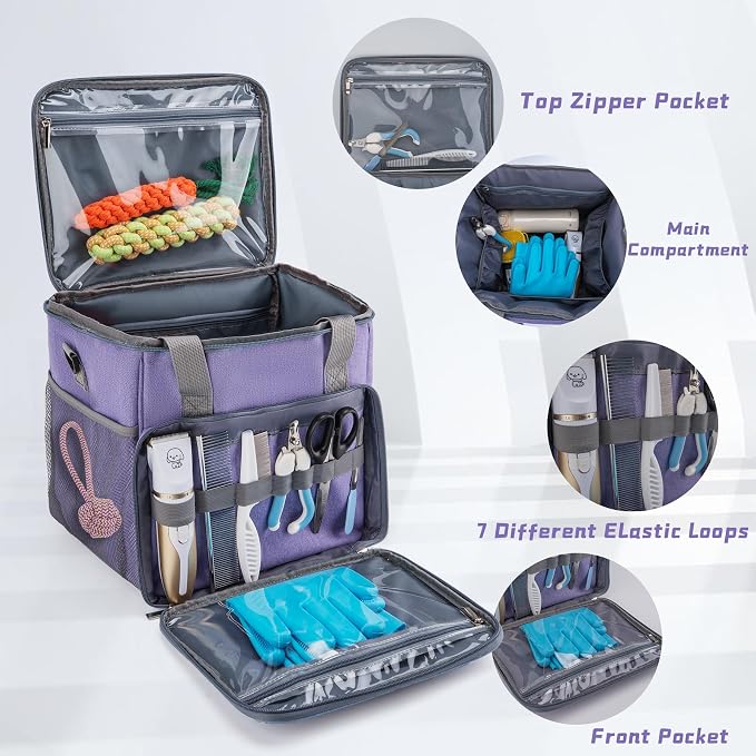 SMYV Pet Grooming Bag for Dog Grooming Supplies, Dog Tote Travel Bag for Pets Grooming Tools Kit Accessories - Light Purple