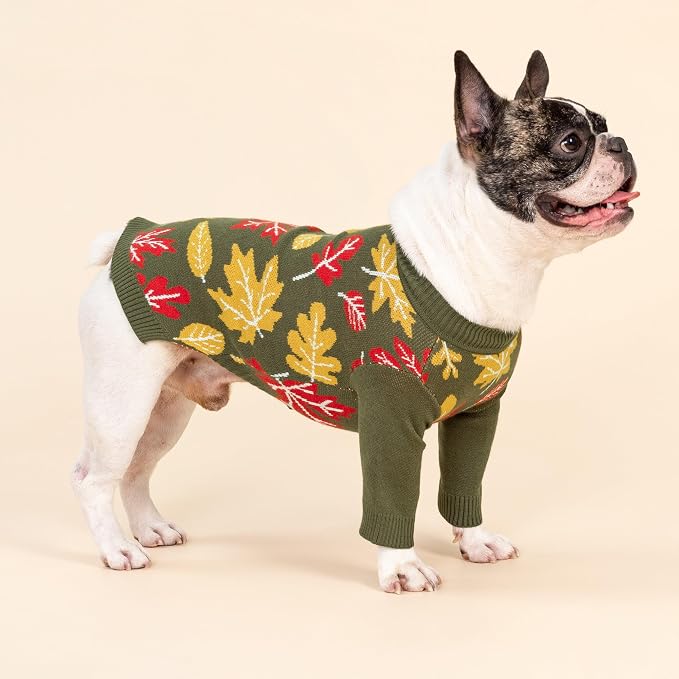 Fitwarm Maple Dog Sweater, Thermal Dog Winter Clothes for Small Dogs Boy Girl, Fall Pet Outfit, Red, Yellow, White, Olive Green, Medium