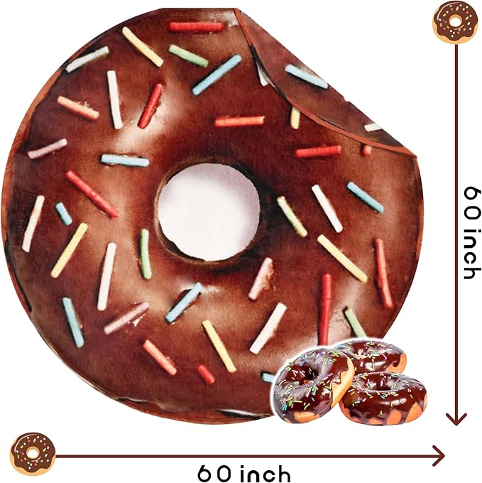 Bnuitland Brown Donut Blanket, 300 GSM Double Sided Giant Realistic Funny Gift Throw for Sofa Bed, Super Soft Novelty Food Blanket for Kids/Pets and Adults