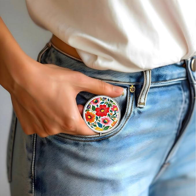 Pill Box-3 Compartment Small Pill Case for Purse & Pocket Mini Metal Pill Holder Travel Pill Container to Hold Supplements Vitamins BPA-Free (A-Flowers-03)