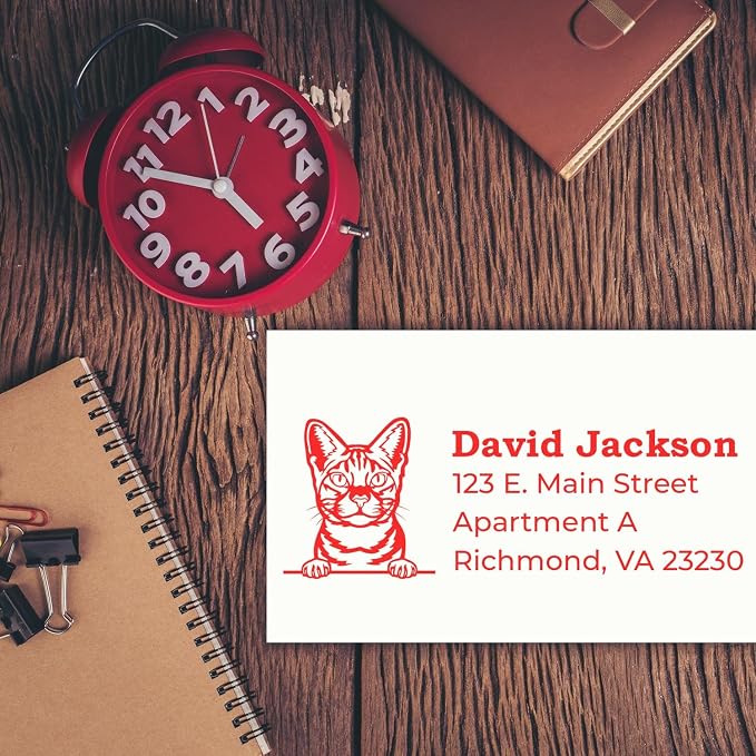 Ocicat Duo Hand Stamp for Cat-Loving Crafters, Ocicat Return Address Stamp, Personalized Mailing Label, Custom Name for Home Office and Stationery