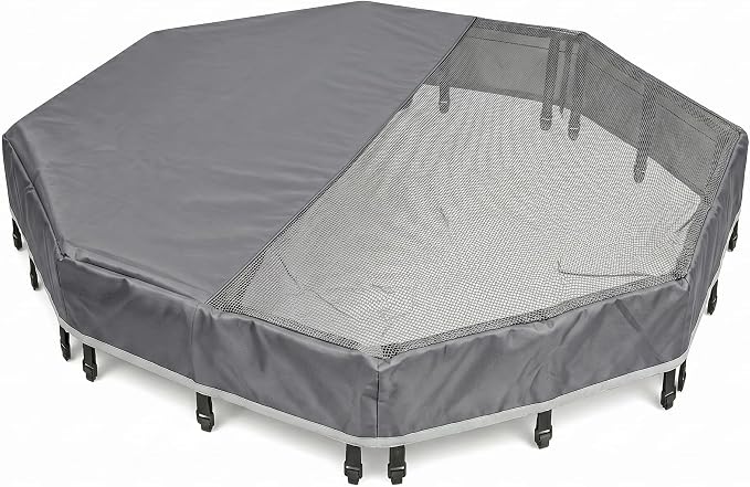 PJYuCien Octagonal Playpen Top Cover for 24" Side Metal Pet Pen, Gray | Cozy Den for Puppy Small Animals, Half Mesh Half Oxford with Silver Coating, Predator & Weather Protection, Snap Hooks