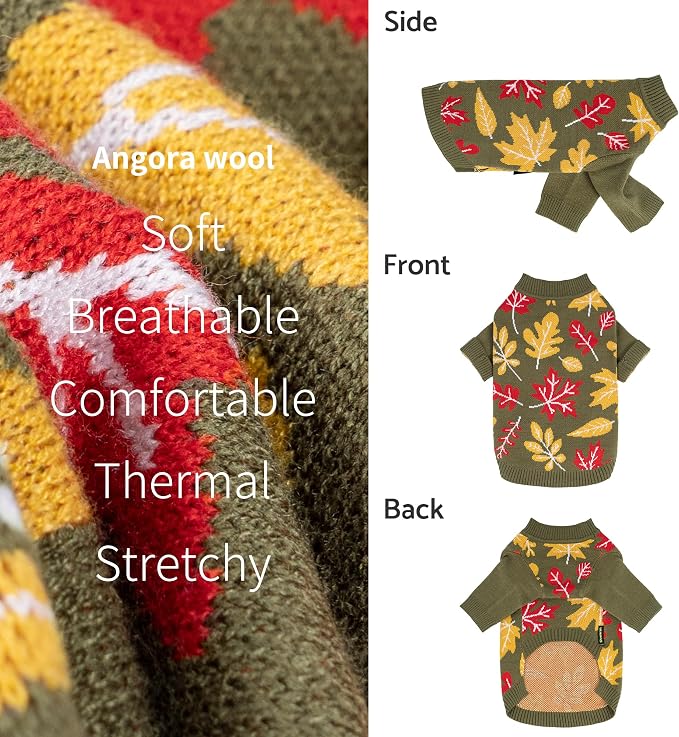 Fitwarm Maple Dog Sweater, Thermal Dog Winter Clothes for Small Dogs Boy Girl, Fall Pet Outfit, Red, Yellow, White, Olive Green, XS