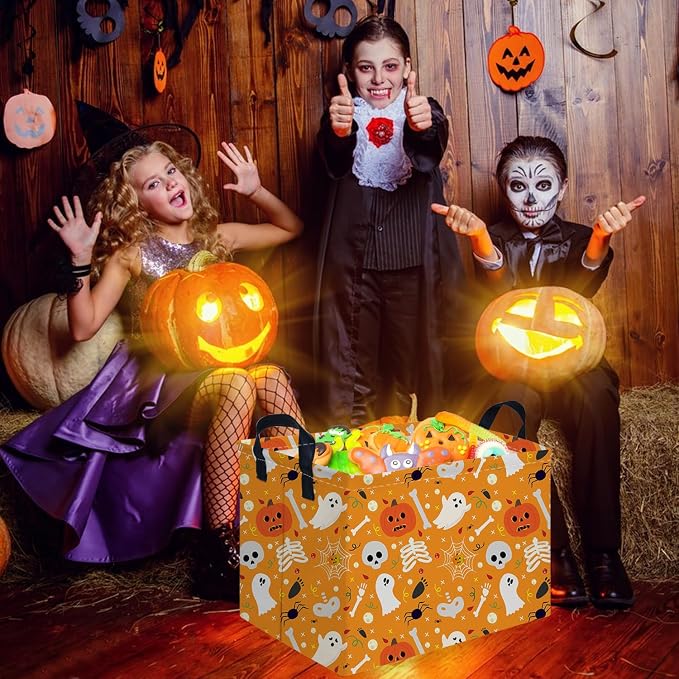 Rectangular Halloween Basket,Trick or Treat Basket for Boys and Girls,Waterproof collapsible storage box,Halloween Decor,Gift box(Pumpkin Halloween)