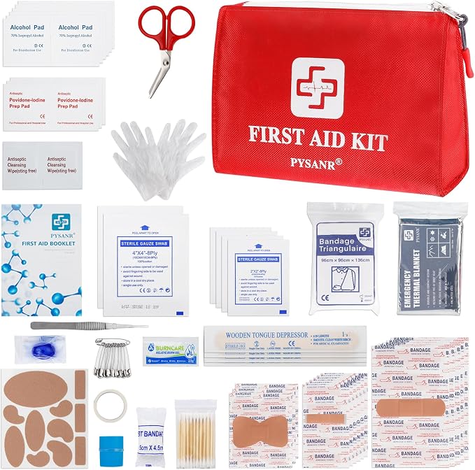 150 Piece Small First Aid Kit Portable Emergency Bag Compact Medical Kit | Mini Waterproof First Aid Bag with Foil Blanket Ready for Emergency Home Camping Travel Sports Office Outdoor Car School