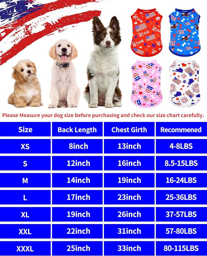 PET SHOW 4 Pack 4th of July Dog Shirts for Small Dogs Boy Girl | Patriotic t-shirts for dogs,polyester,US flag sleeveless vest, independence day holiday clothes tank top,M