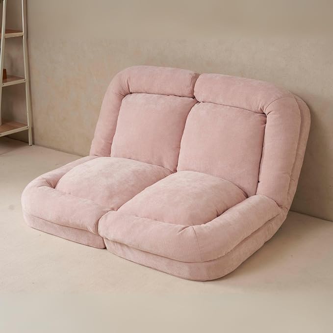 Convertible Fold-Out Lazy Sofa Bed - Adjustable Human Dog Bed for Adults, Plush Upholstered Adjustable Sofa Couch with 18-Position Backrest, 2-Person Floor Sofa Bed, Space Saving Design