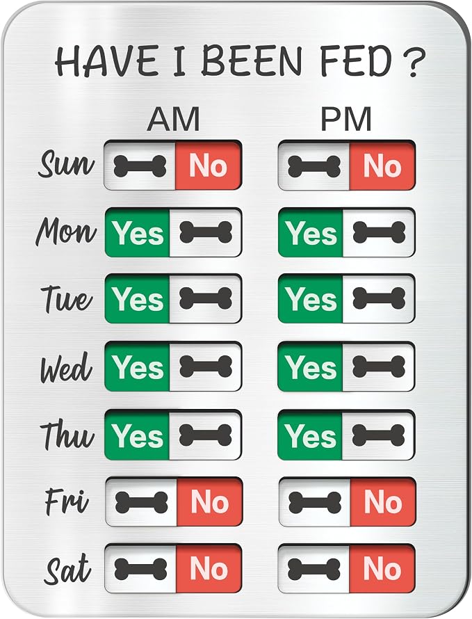 Dog Feeding Reminder, Dog Fed Sign-Daily Am/Pm Chart Slider Sign for Pet Fed and Pill Reminder, Easy to Use On Fridge Or Wall with Adhesive and Magnet,Pet Supplies