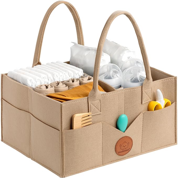 KeaBabies Baby Diaper Caddy Organizer with Handle, Portable (Taupe) | Baby Car Organizers and Storage for Nursery, Changing Table, Large Shower Gift Basket for New Mom Gifts & Boy Girl Registry