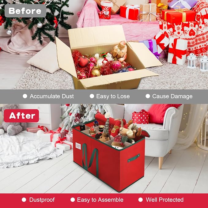 Christmas Nutcrackers Storage Box Stores 8 Figurines 15 " Storage Container | Large Ornaments Storage Box and More - Holiday Decor Organizer with Adjustable Dividers, Xmas Decorations Accessories Boxes