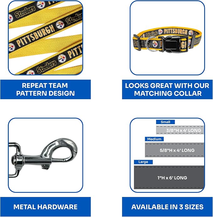 NFL PET Leash Pittsburgh Steelers Dog Leash, Large Football Team Leash for Dogs & Cats. A Shiny & Colorful Cat Leash & Dog Leash Licensed by The NFL