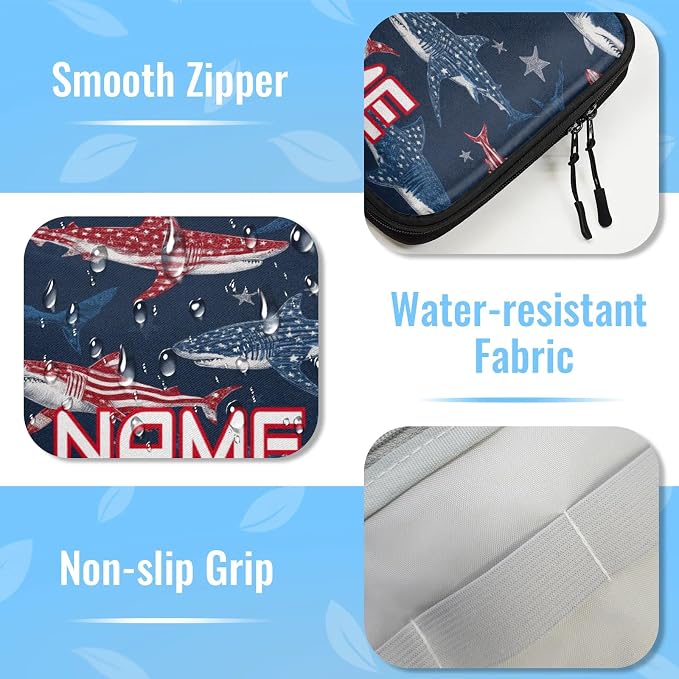 Custom Electronics Organizer Patriotic Sharks Travel Cable Pouch Large Tech Accessories Case Waterproof Cord Storage Bag for Power Bank Charger Phone Earphone
