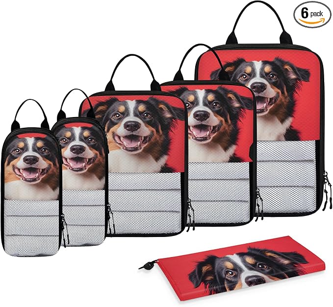 Dog Puppy 6 Set Compression Packing Cubes Cute Dogs Expandable Packing Organizer for Travel Accessories Luggage Suitcase Bag