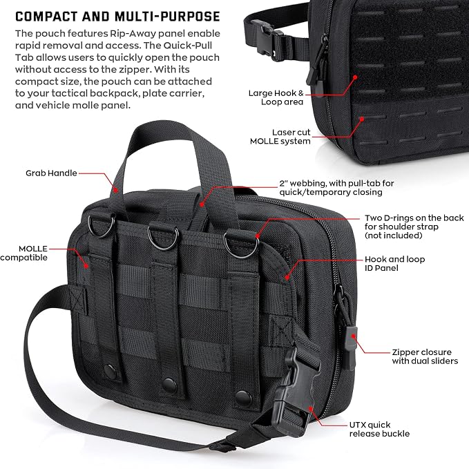 LIVANS Medical Bag, First Aid Bag Empty for Emergency & Trauma Kits | Molle Quick Release Design, Headrest Mount, Includes Flag and Cross Patch,Versatile for Tactical, Camping, Hiking and Travel