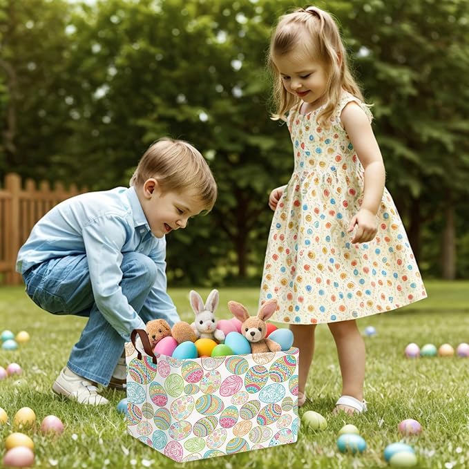 Kid Rectangular Empty Easter Basket for Girl Boy Bunny Eggs Easter Basket Gift Baby Room Decor Storage Organizer (Bohemian Retro)