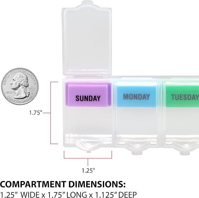 EZY DOSE Weekly (7-Day) Pill Planner, Medicine Case, Vitamin Organizer Box, 2X-Large Push N' Pop Open Compartments, BPA-Free, Rainbow/Clear Design | Daily Vitamin & Supplement Medicine Box, Push N' Pop Open Compartments, Convenient & Easy to Use, Trave...