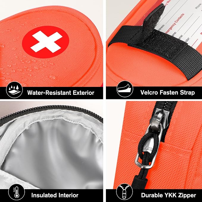 SITHON EpiPen Medical Carrying Case Insulated Medication Organizer Bag | Emergency Medical Travel Pouch Holds 2 EpiPens, Asthma Inhaler, Anti-Histamine, Auvi-Q, Allergy Medicine Essentials