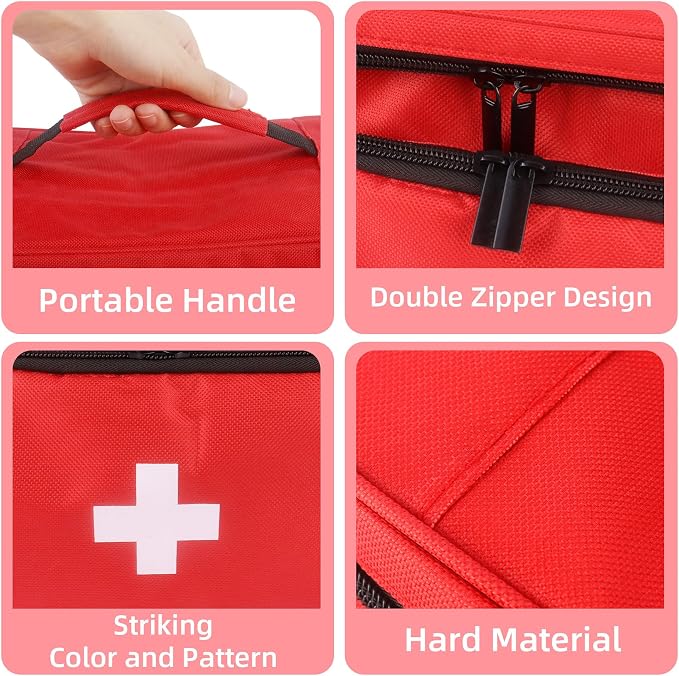 First Aid Bag Empty, 5-Set with Large Medical Organizer, 3 Portable Pouches & Hanging Bag for Home Car Travel Camping Office School Outdoor Adventure Medical Supplies,Pet First Aid Kits (Red)