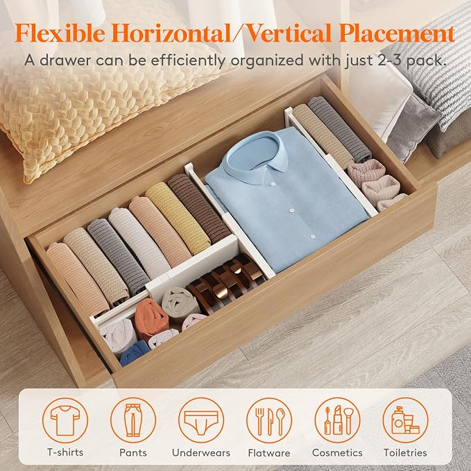 Lifewit 4" High Upgrade Drawer Divider, Adjustable Drawer Organizer Clothes | 20 Pack 11-17" Expandable Beige Plastic Drawer Separator for Dresser, Kitchen, Closet, Nursery, Office Organization & Storage