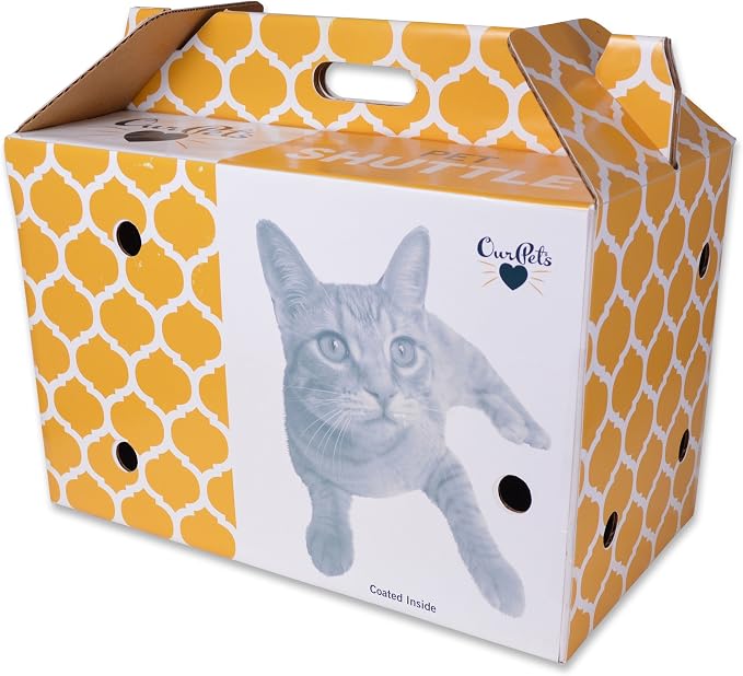 OurPets Pet Shuttle Cardboard Carrier For Small Animals with Moisture Resistant Coating, Perfect For Small Cats And Dogs