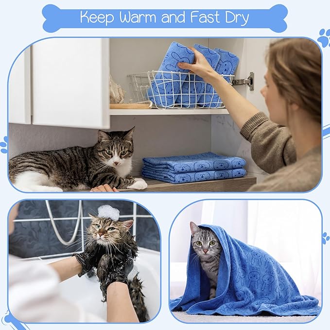 Irenare 12 Pcs Microfiber Dog Towels for Drying Dogs Cats, 20 x 40 Inch, Quick Drying Absorbent Pet Puppy Towels for Small Puppy Dog Cat Kitten Pet, Grooming Bathing Shower Travel Supplies(Blue)