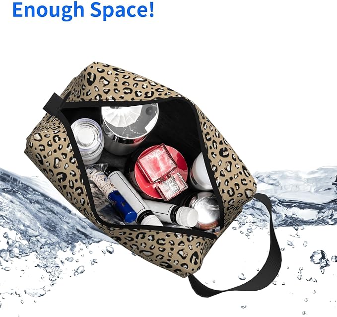 Leopard Print Makeup Bag - Durable 600D Oxford Fabric Travel Cosmetic Bag, Shockproof Foam Padded Toiletry Organizer for Gym & Daily Use 10x6.2x4.9 Inch