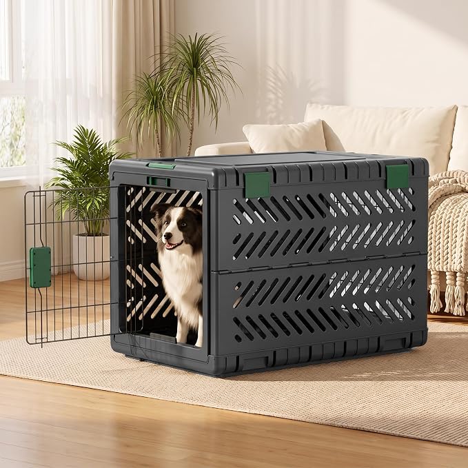 36" L Travel Dog Crate -Collapsible Dog Crate for Medium/Small Dogs, No Tools Required with Space Saving Design,Portable Foldable Dog Carrier with 2 Smooth Wheels,Handles for Easy Moving,Dark Grey