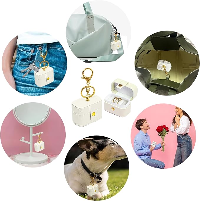 Ring Bearer Pillows for Dog Collar, PU Leather Wedding Ring Pillow Box for Pet, Mini Ring Holder Pouch Box, Earrings Storage Box for Proposal Engagement Wedding Ceremony Party Ivory