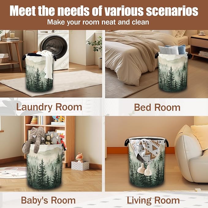 Misty Forest Landscape Laundry Basket,Waterproof Foldable Laundry Hamper,Dirty Clothes Basket, Linen Bin Storage Organizer Collection 16" x 20.8"